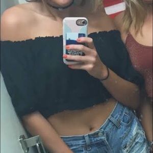 Black off the Shoulder Crop Top